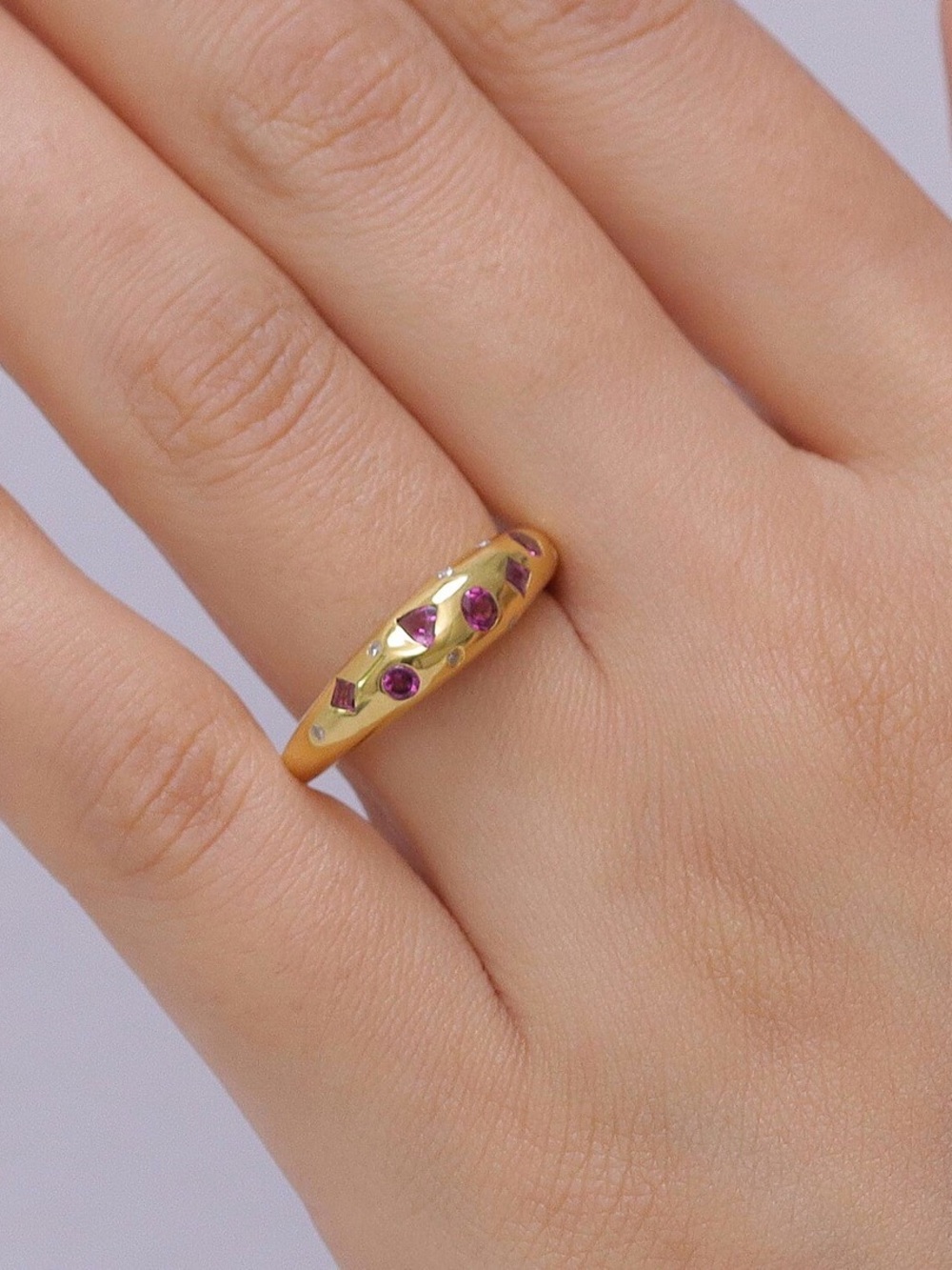 Ember Garnet and Lab Grown Diamond ring in 18k YG over Sterling Silver